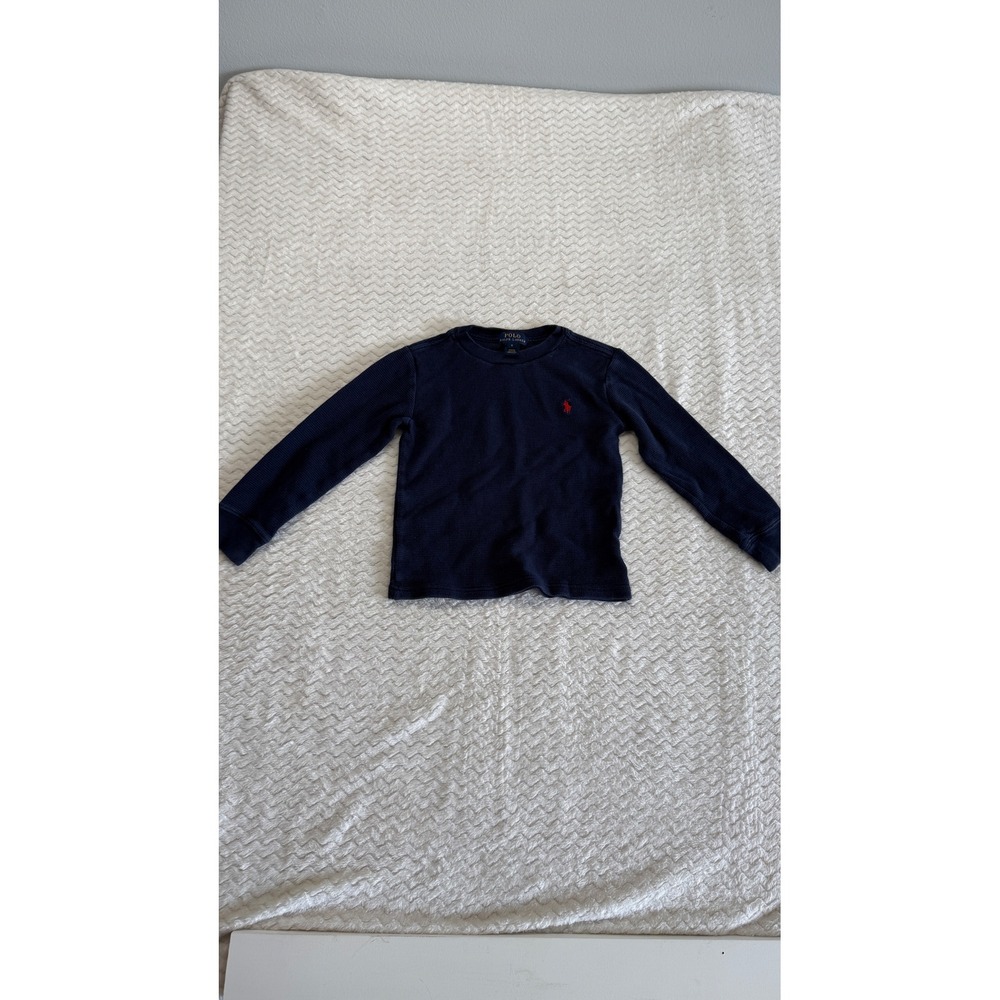 Polo Ralph Lauren Kids Navy Blue Waffle Knit Thermal Shirt Long Sleeve Size 6